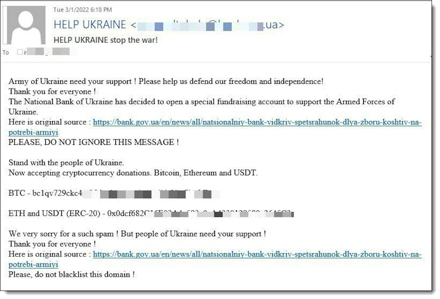 Bedrageri: Eksempel på falsk innsamling til Ukraina – veldedighetssvindel